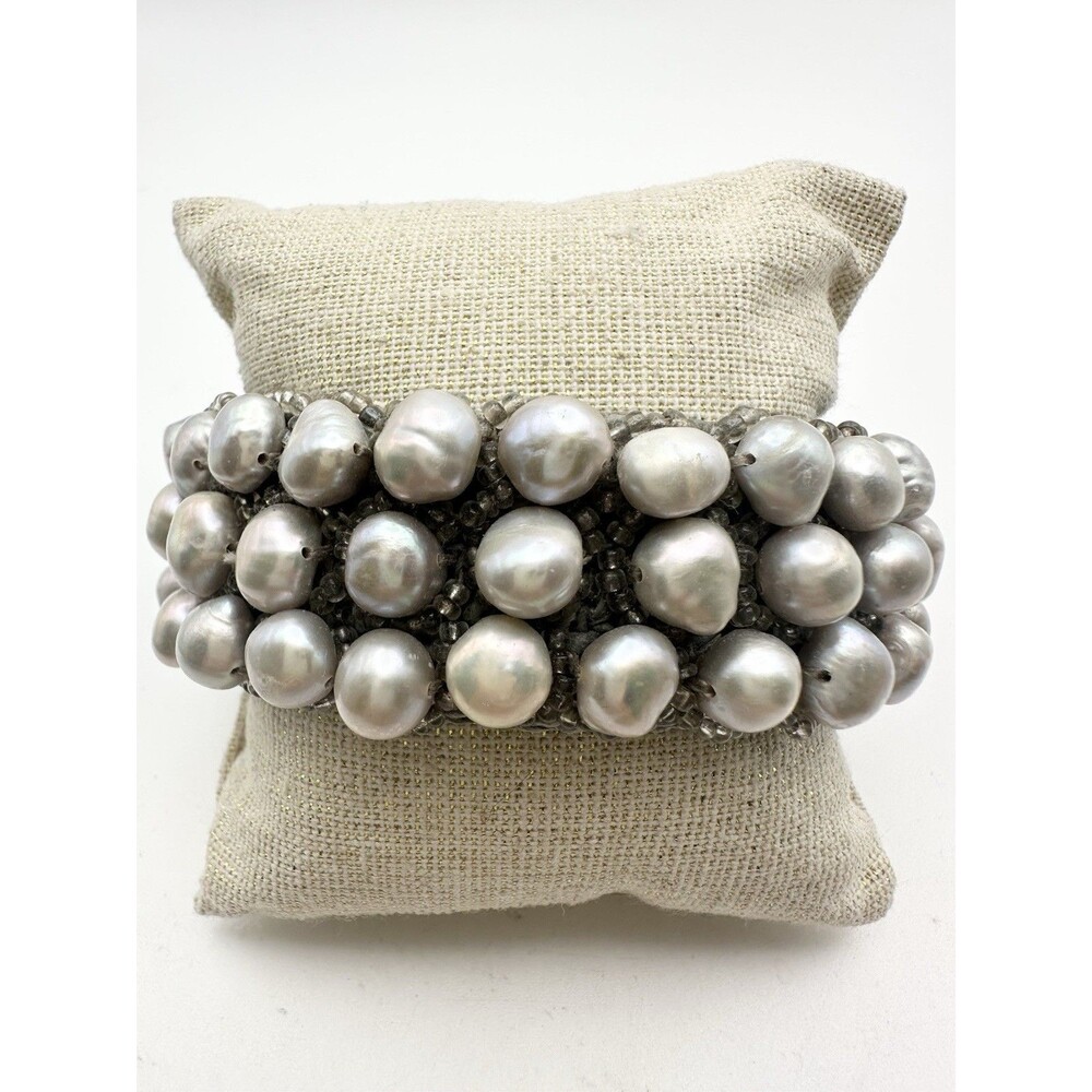 Artisan Made Cultured Freshwater Pearl Cuff Bracelet Adjustable